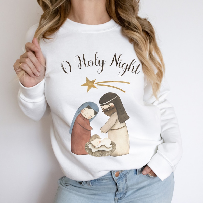 O Holy Night Nativity Crewneck Sweatshirt, Christmas Nativity Sweater