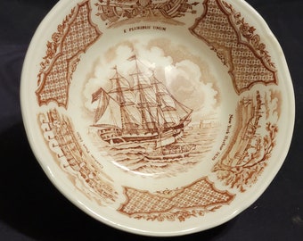 Fair Winds USS Portsmouth off the Barrier Forts Canton England Brown Bowl - Alfred Meakin fruit desert bowl measures 5 1/4&quot; x 1 1/2&quot;