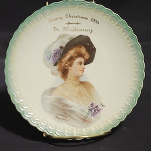 Antique vintage 1908 china plate w/ Gibson girl style portrait of a lady Philip Boileau