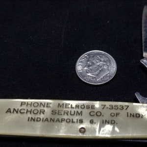 Kutmaster - Utica NY - souvenir promotional pocket knife - Anchor Serum Co. - Indianapolis - Melrose 7-3537 - Single Blade - 1950&#39;s