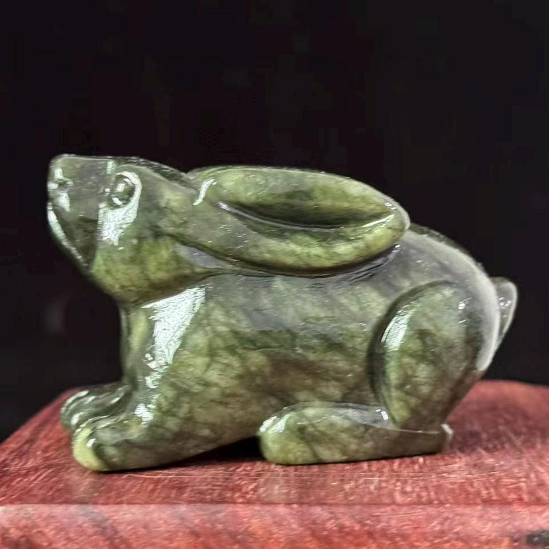 Natural Jade Rabbit Statue Home Decor Feng Shui Wealth Zodiac Rabbit ...