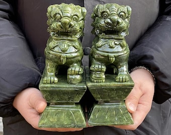 翡翠の獅子、狛犬、中国の守護獅子、中国の手彫り像、置物
