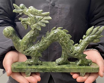 Natural Jade Dragon Statue Feng Shui Home Decor Zodiac Dragon Loong Figurines Collectibles Luck Success Sculptures,meditation healing wealth