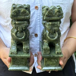 Pair big Natural Jade Feng Shui qilin Pi Xiu statue for Wealth Good Luck Figurine, Collectible Qilin qi lin,Stone brave troops Beast Wealth