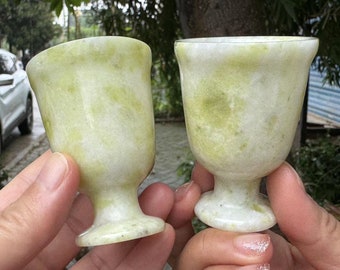 Pair  Natural jade tea cup,Hand Carved water cup Crystal Mugs Juice Glass Jadeite coffee cup Kung Fu Tea cup Wine Vessel decor
