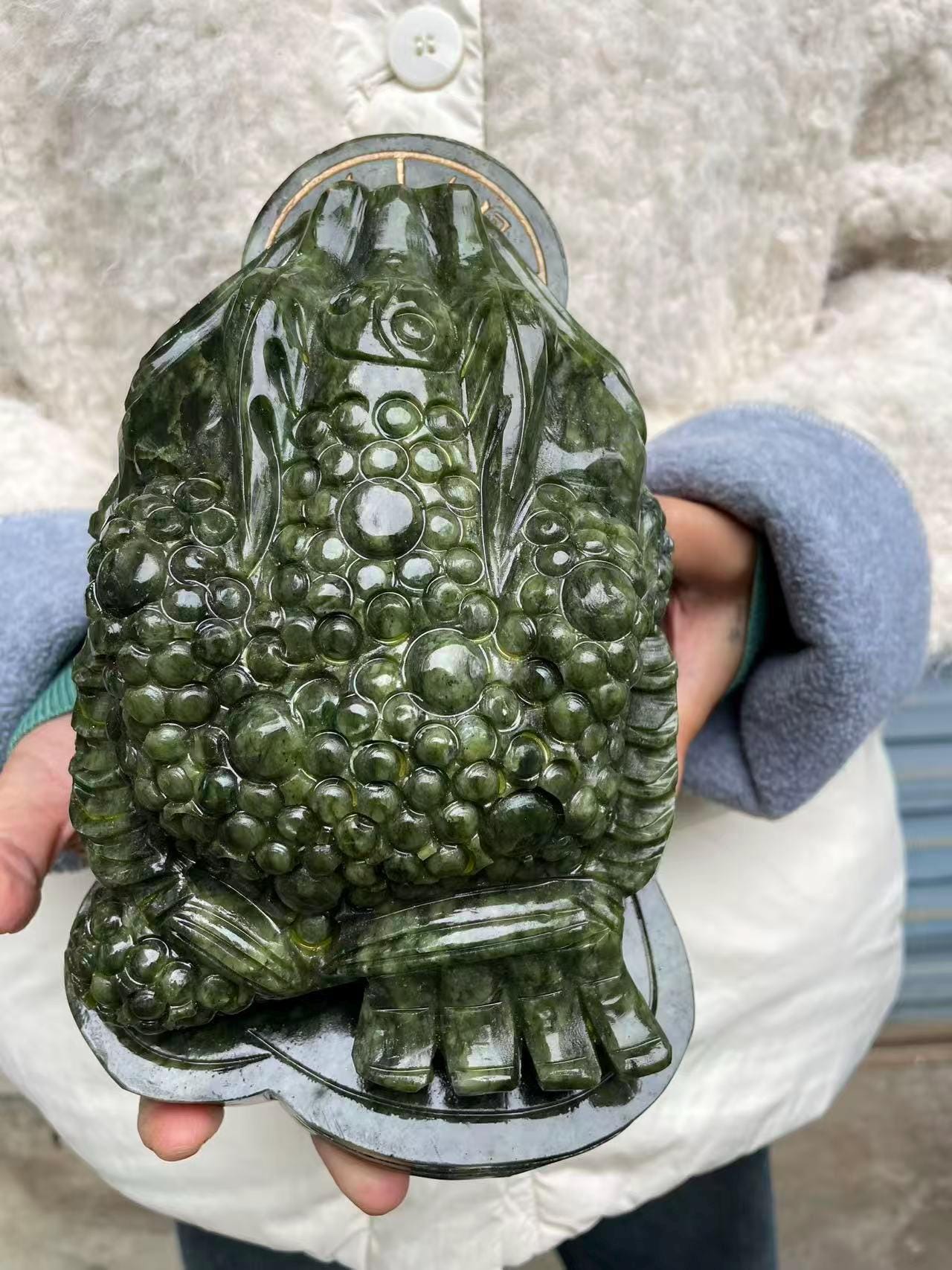 Jade Kikker Met Munt In Mond - Feng Shui Geldkikker Natuurlijke Jade 4x3x3 Inch