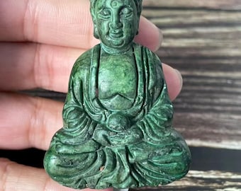 Natural Hand-Carved green Jade Guanyin Bodhisattva Pendant Lucky Amulet, Meditation Feng shui Quan Yin buddha decor.