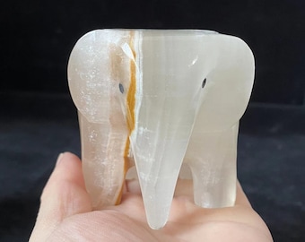 1 Pcs Natural White Marble Onyx Elephant Candle Holder Stand Statue Crystal Healing Animal Tea light Candlestick  Ornament Wax Burner decor