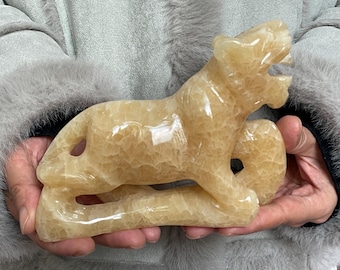 Natural yellow Jade Jadeite Tiger statue ,Feng shui crystal healing Stone Carving Big Cat Animals Gem Chakra Quartz Decorative Ornament