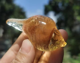 Crystal Glass Conch Shell Ornament Tibetan Ritual Decor Buddhist Altar Table Display Spiritual Offering.