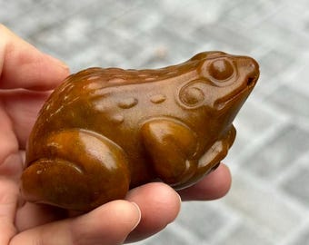 Natural Jade frog Statue FengShui toad Figurines Luck Success Sculptures,Quartz reiki meditation healing wealth crystal home decor