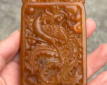 Natural Jade Phoenix statue pendant feng shui  bird Necklace wealth lucky gift craft