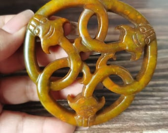 Natural Yellow Jade Hollow Pendant, Unique Handcrafted Crystal Pendant for Healing, Energy Balance, Spiritual Protection, Feng Shui Charm .