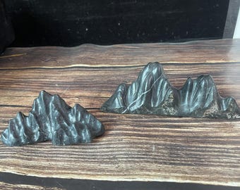 1pcs Natural Stone Mountain Sculpture – Grey White Stripe Crystal Decor  Hand Carved Energy Limestone for Healing, Feng Shui, Meditation.
