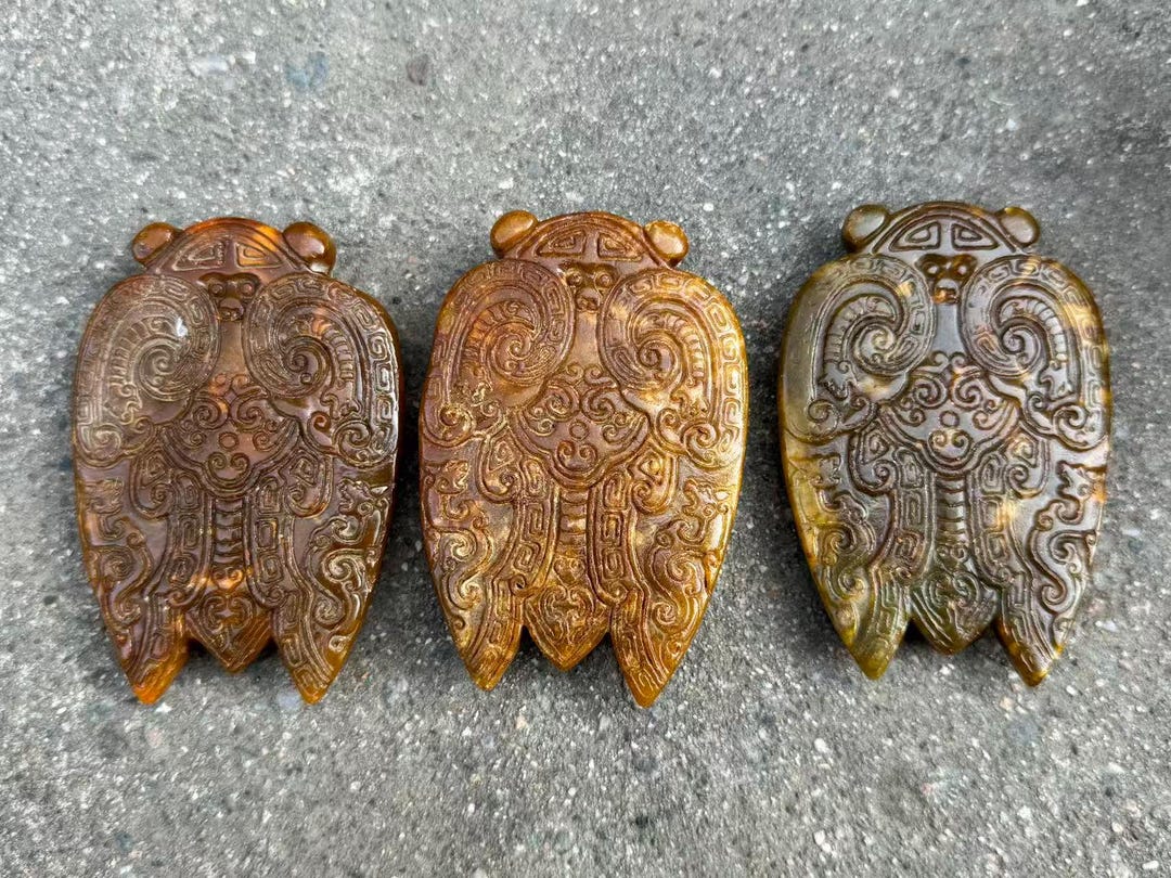 1 Pcs Hand Carved Natural Jade Pendant Cicada Quartz Crystal Insect ...