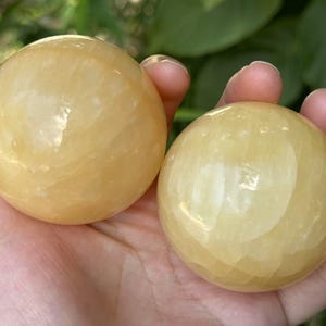 Pair Natural Yellow Jade Stone Sphere Ball, Crystal sphere, Quartz Crystal Ball,  Gemstone Ball Healing Handicraft polished Healing  DD0394
