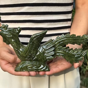 Natural Green Jade Carving Phoenix sculpture Bird Animal Statue,Beast Wealth Statue Jadeite Figurine Luck Success Fengshui home decor DD0340