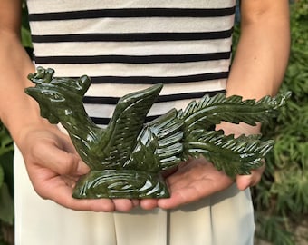 Natural Green Jade Carving Phoenix sculpture Bird Animal Statue,Beast Wealth Statue Jadeite Figurine Luck Success Fengshui home decor DD0340