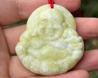 Natura Jade Maitreya Buddha Pendant,  Laughing Buddha Necklace Charm, Chinese Buddhist Jewelry, Good Luck Feng shui Gift, Spiritual Amulet