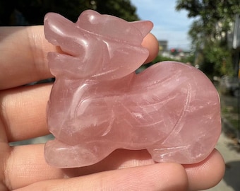 Natural pink crystal Jade Feng Shui Pi Yao/Pi Xiu statue for Wealth Good Luck Figurine, Collectible Qilin Stone brave troops Beast  decor