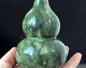 Vintage Chinese Green Jade Figurine With Wooden Base, 7 1/4