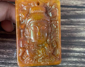 Xiuyu Jade Guanyin Buddha Pendant Antique Style Amulet Necklace