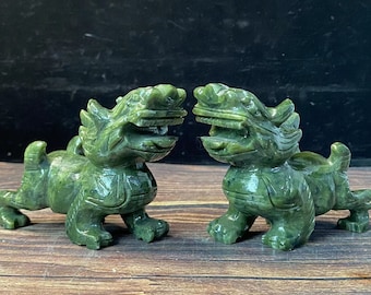 Pair Feng Shui Natural green jade Pi Yao/Pi Xiu Wealth Statue,Office Desk,Store Opening Gifts , Qilin animal Figurine Sculpture Luck Success