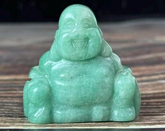 Natural Green jade Maitreya Buddha statue table Decor Quartz Carved Crystal Laughing Fat Buddha  buddhism ornaments