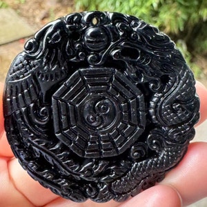 Natural Obsidian stone Necklace Pendant Hand-Carved Lucky Amulet, Health Meditation Feng shui  gifts crafts collection Crystal healing D0381