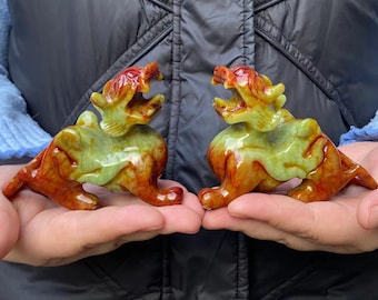 Feng Shui Natural jade Pi Yao/Pi Xiu Wealth Lucky Statue ,Office Desk, Store Opening Gift,Qilin animal Figurine Sculpture Luck Success gift