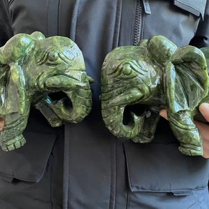 Big Pair Natural Jade elephant Figurine Decor Feng Shui Animal Wealth Luck Success meditation crystal Quartz healing fortune ornament DD0249