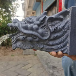 10 lb natuursteen drakenkopfontein, muurfontein, buitendecor, steenmateriaal tuindecor voor achtertuin standbeeld drakenfontein