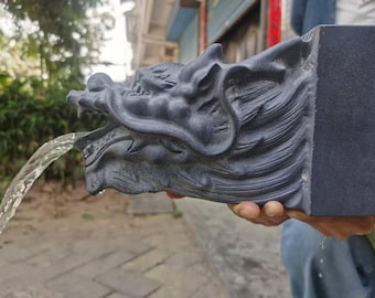 10lb Natural Stone Dragon Head Fountain, Wall Water Fountain, Outdoor Decor, Stone Material Garden Decor for Backyard Dragon Fountain Statue