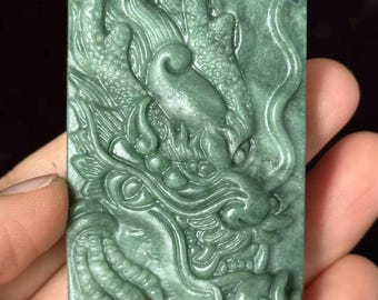 Natural Jade dragon head pendant fengshui  Chinese Zodiac Dragon Necklace wealth lucky gift craft