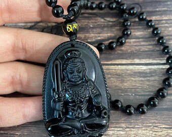 Natural Obsidian BuddhaPendant Necklace Rosary Mala Nepalese Buddhist Vintage Tibetan Meditation Beads Hip Hop Chain Pendant .