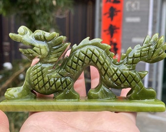Natural Jade Dragon Statue FengShui Home Decor,Zodiac Dragon Loong Figurines Collectibles Luck Success Sculptures,meditation healing DD01831