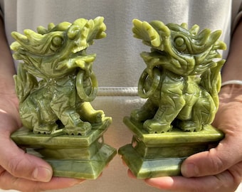 Natural green jade Qilin pi xiu Statue Feng Shui  Wealth Office Desk decor,Store Opening Gift,animal Figurine Sculpture Luck Success healing