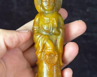1 PCS Natural jade Carved Guan Yin Statue pendant,stone Quan Yin Buddha pendant gifts, Crystal Kwan-Yin Figurines Goddess of Compassion