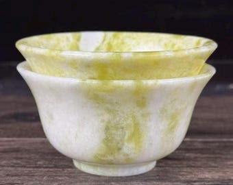 1 Pcs Natural Jade Stone Bowl crystal  jade carved gem reiki Natural agate Quartz Bowl ,Noodle bowl, rice bowl craft