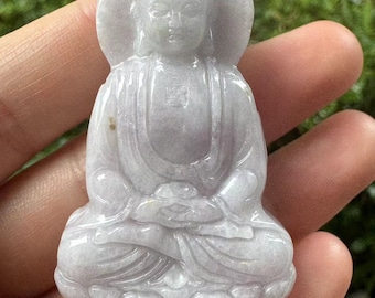 Natural White Jade Guanyin Bodhisattva Necklace Pendant Hand-Carved Lucky Amulet,Crystal Carved Feng shui buddha Blessing Charms gift D04726