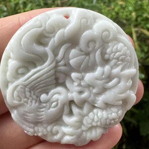 Natural Jade Necklace Phoenix Pendant Hand-Carved Lucky Amulet ,Wonderful Crystal Carved Feng shui  Dragon Loong Pendants Charms gift DD0371