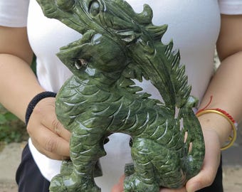 Natural Jade Dragon Exquisite Statue Feng Shui Home Decor Zodiac Dragon  Figurines Collectibles Luck Success Sculptures,meditation healing .