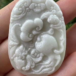 Hand-Carved Natural White Jade Carved Pendant Necklace for Men Women,Stone Amulet Jewelry Accessories Bring Peace Good Luck Crystal  healing