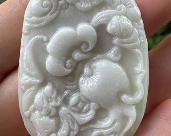 Natural White Jade Carved Pendant Necklace for Men Women,Stone Amulet Jewelry Accessories Bring Peace Good Luck Crystal   gift