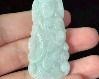 Natural Jade Guanyin Bodhisattva Necklace Pendant  Lucky Amulet,Crystal Carved Healing Meditating Sculpture Blessing Charms gift craft