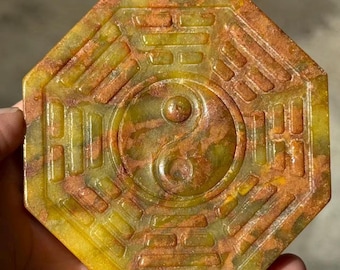 1 Pcs Vintage Natural Jade Carving  Yin Yang Bagua Feng Shui Wealth & Protection ornaments Amulet home decor
