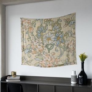 Clematis by Alphonse Mucha Printed Wall Tapestry, Floral Artwork for Bedroom, Dining Room, Game Room, Living Room, Dorm Room