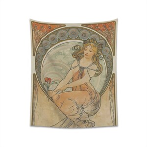 Alphonse Mucha Artwork Printed Wall Tapestry (50&quot; x 60&quot;) for Bedroom, Bathroom, Dorm Room, Dining Room