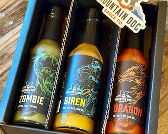 Mountain Dog Sauce Company - Pack de regalo de salsa picante (3 botellas)