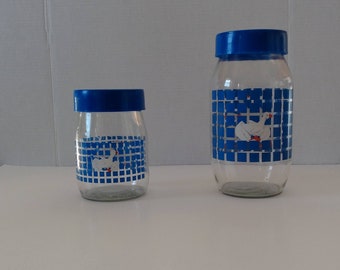 Pots à biscuits en verre Carlton (1 et 2 litres) carrés bleus et couvercle à vis d'oies